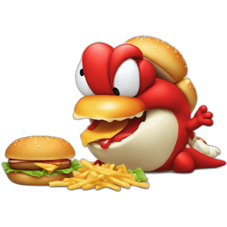 red Yoshi eating burger emoji