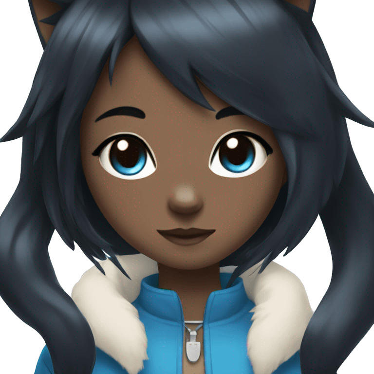 anime cat girl with black hair dark skin and blue eyes emoji