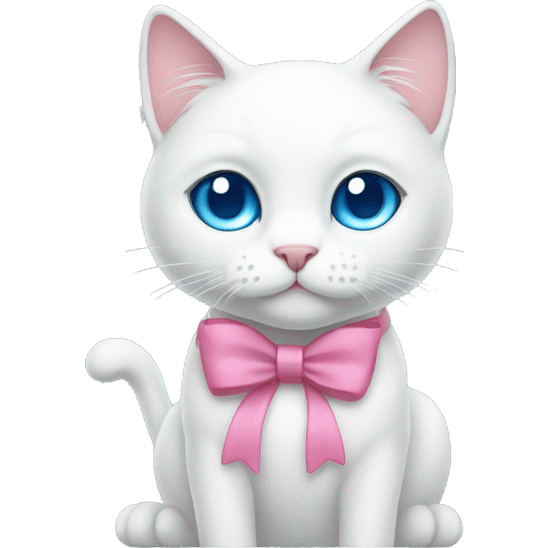 white cat with a pink bow and blue eyes emoji