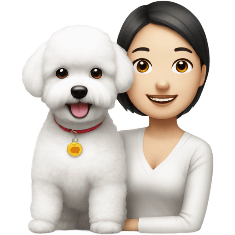 A cute and happy bichon frise with an Asian woman  emoji