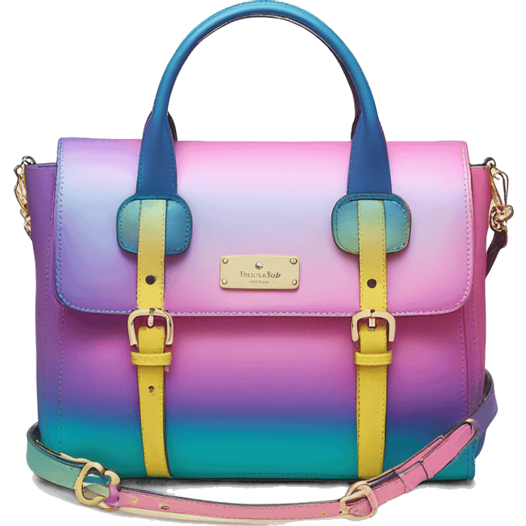 Realistic isolated blue ,teal ,pink , yellow and purple metallic ombre kate spade satchel purse.  emoji