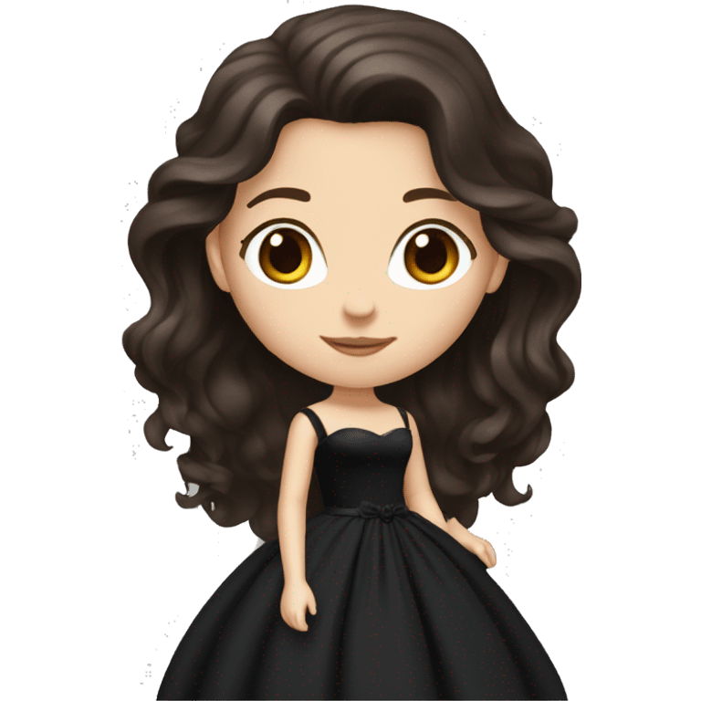 White Girl with wavy dark brown long hair, brown eyes in a black wedding dress emoji