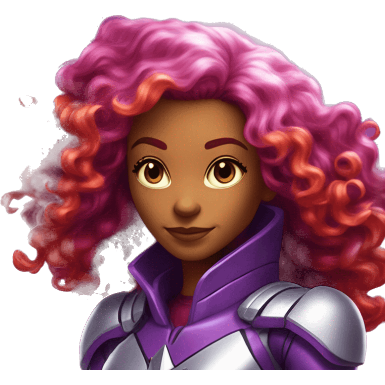 dc comics starfire glowing red curly long  hair, purple and silver spacesuit with no helmet   emoji