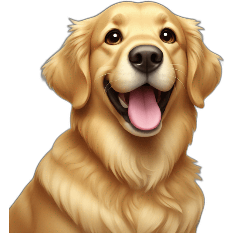 Golden retriever with big smile emoji