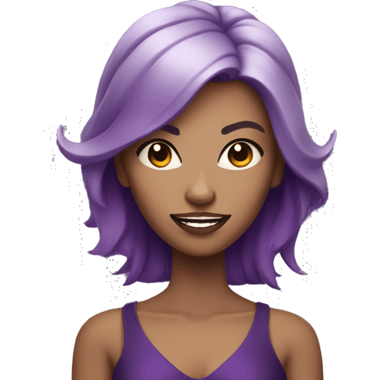 Light tan woman with purple eyes, black and purple hair, and purple demon horns  emoji