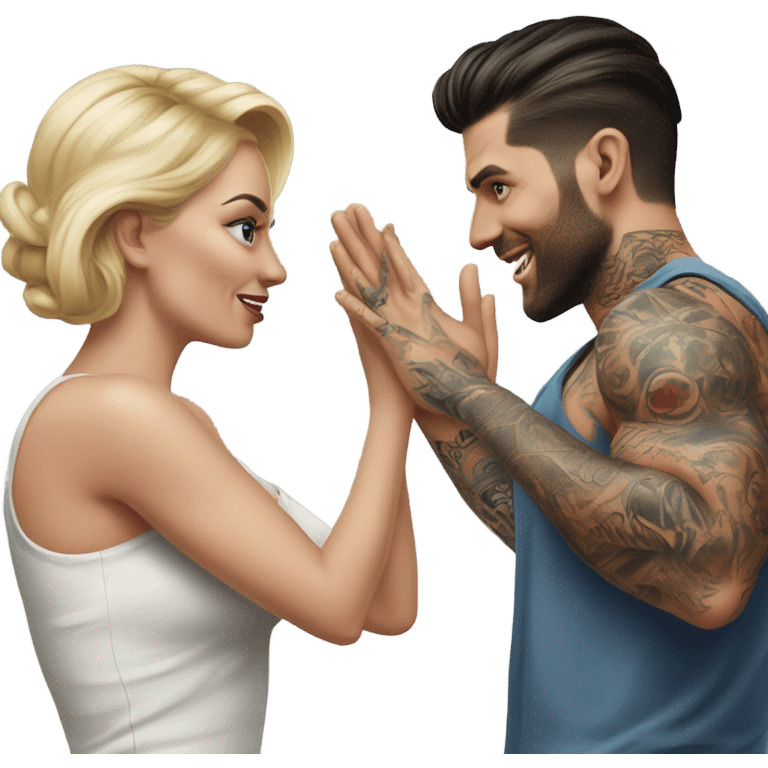 Hyper Realistic beautiful woman slapping a very handsome tattooed man emoji