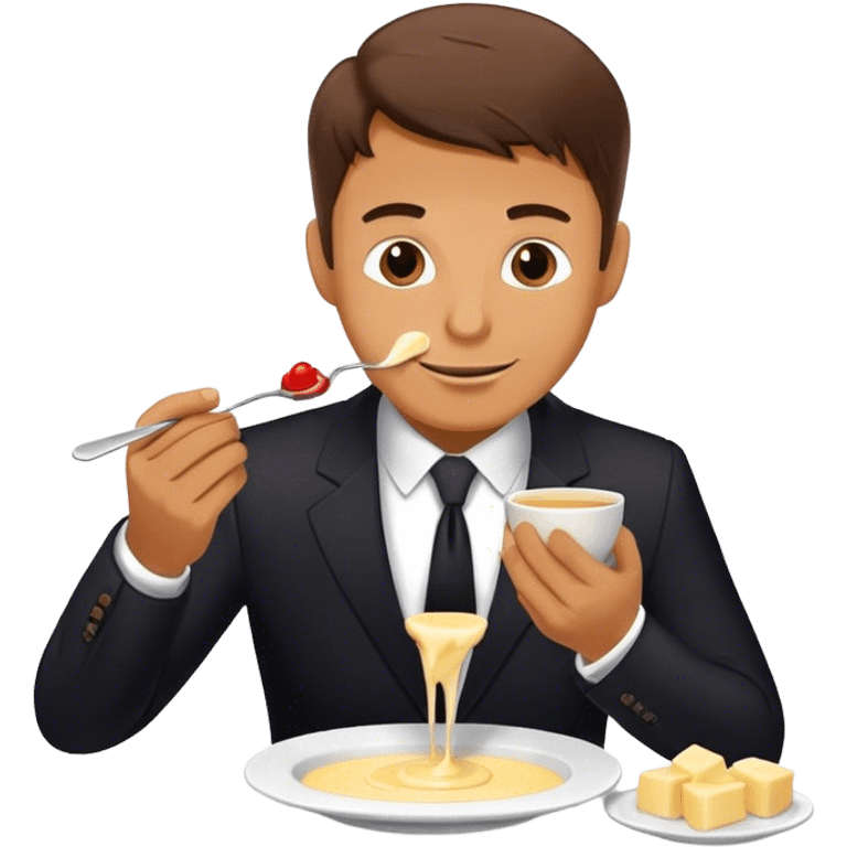 Man in suit eating Fondue emoji