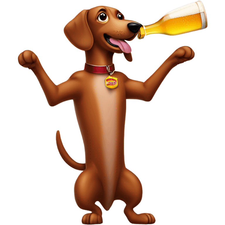 Sausage dog shotgunning beer emoji