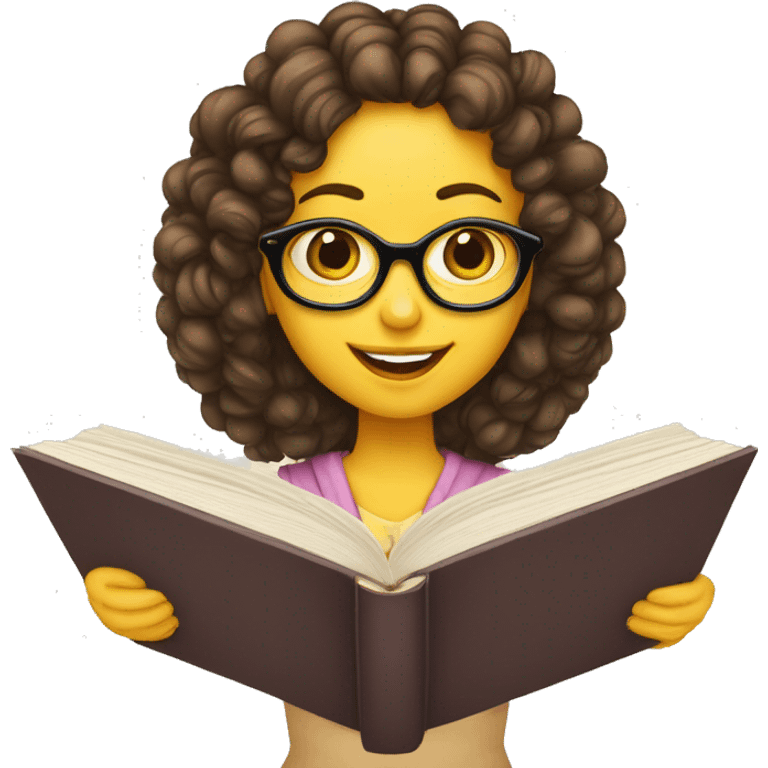 menina de óculos branco lendo um livro de capa amarela emoji