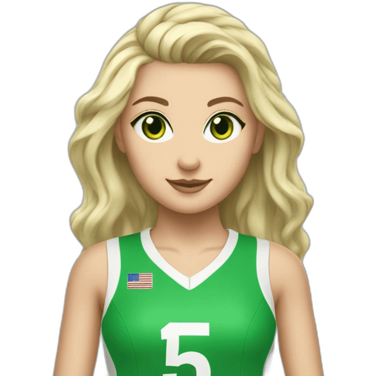 ash blonde girl with green eyes plays volleyball trikot number 15 emoji