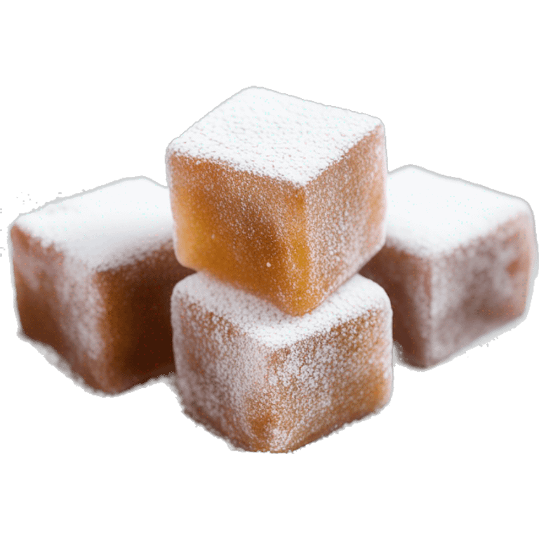 Turkish delight stacked cubes with chopped walnuts and covered with powdered sugar, on a plate emoji