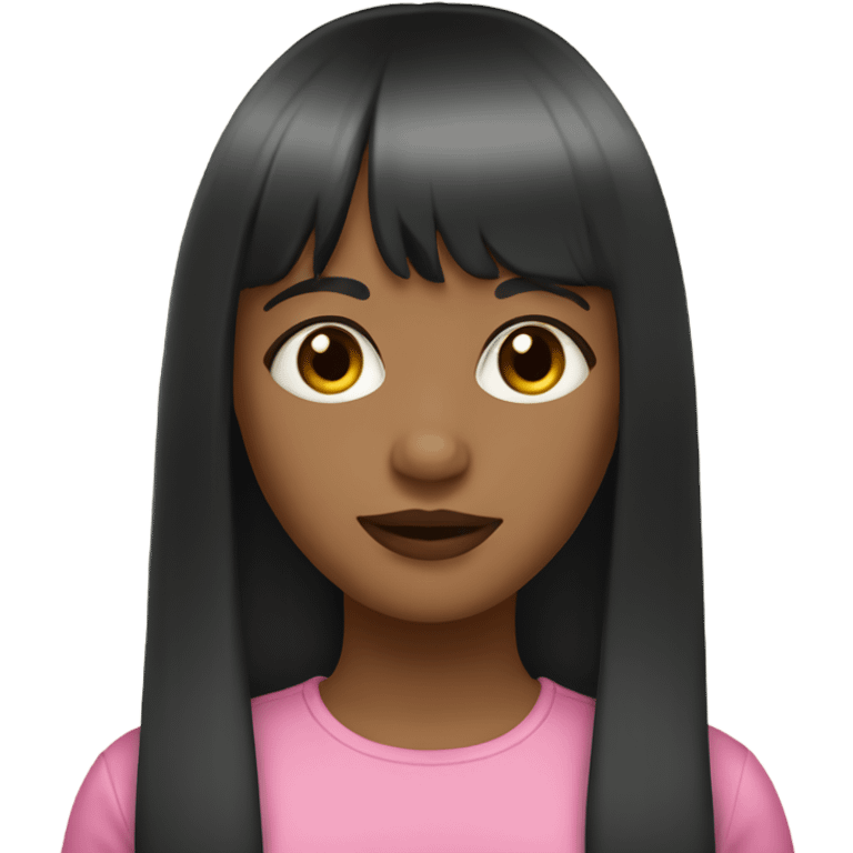 Girl with light skin black hair straight hair with curtain bangs emoji