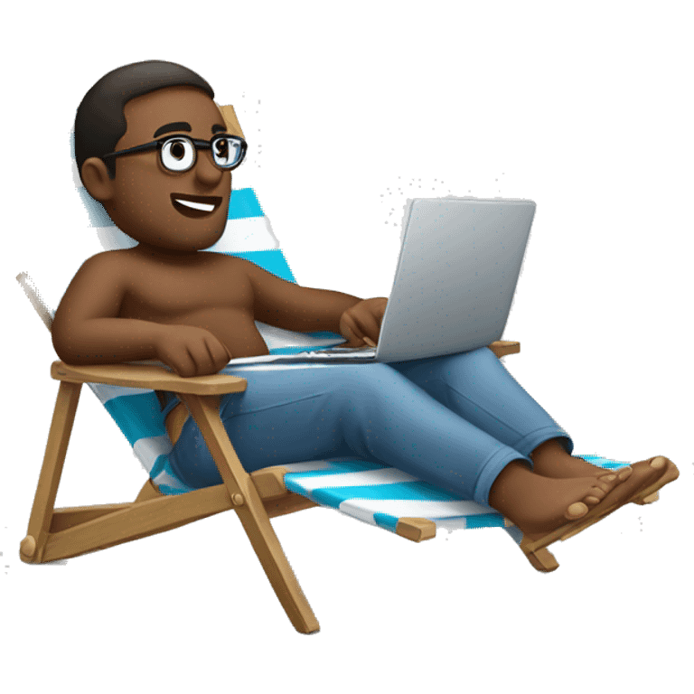 Man on deck chair with laptop on his knees emoji