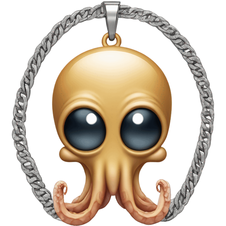 iOS squid emoji with angry eyebrows but facing straight forward, with diamond Cuban chain with diamond “AAA” pendant, holding a joint with smoke in a tentacle emoji