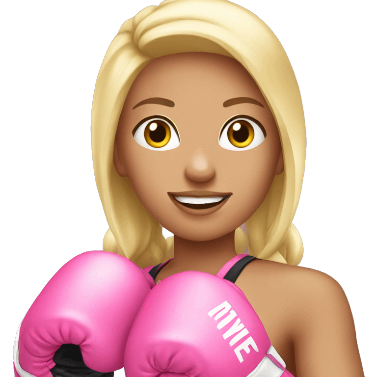 blonde girl wearing pink boxing gloves emoji