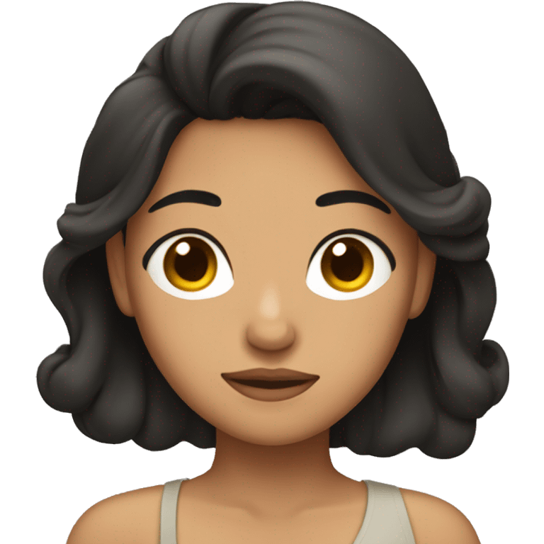 woman with tan skin, black hair, sleeping emoji