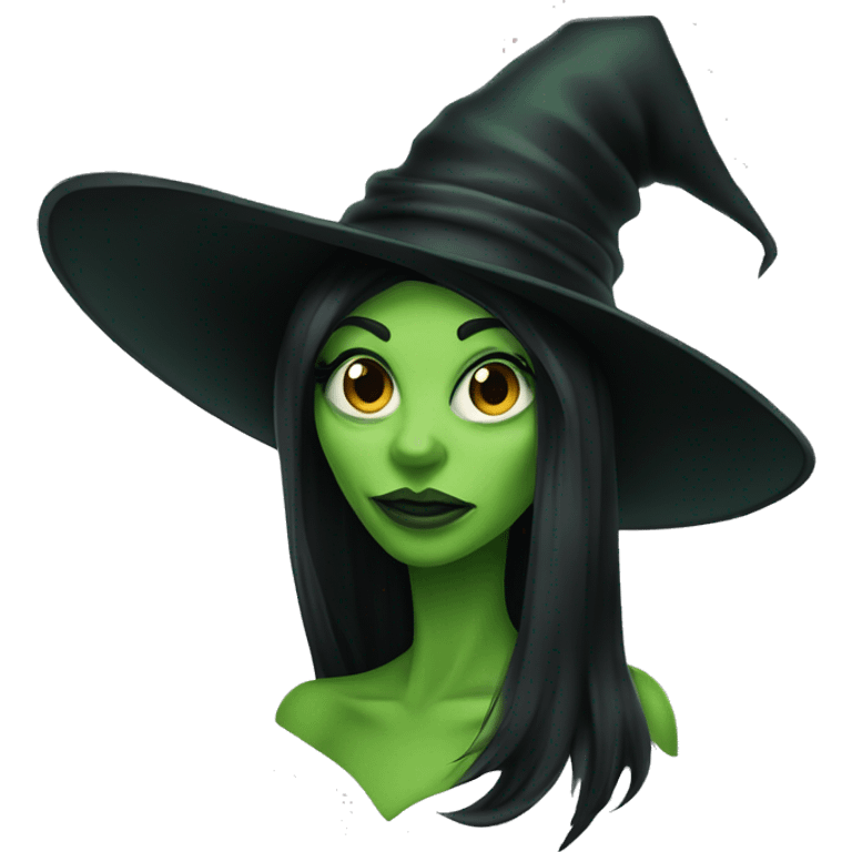 Wicked witch green skin and black hair with witch hat emoji