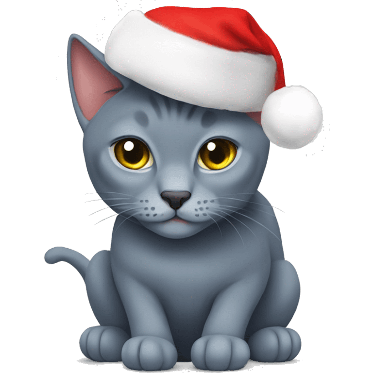 Russian blue cat with Christmas hat  emoji