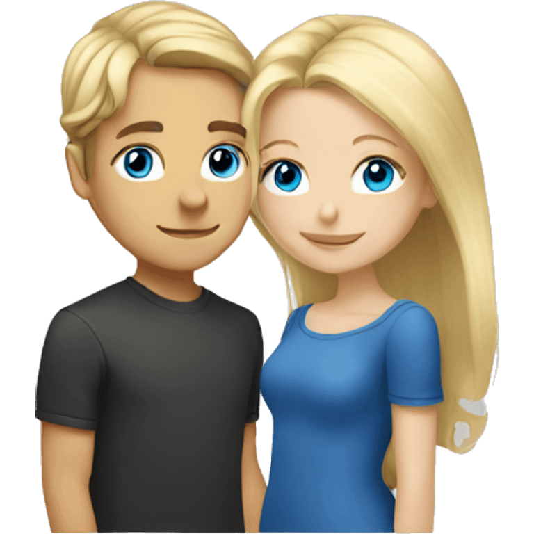 Blonde girl with blue eyes with blonde boy with shoulder length hair kissing  emoji