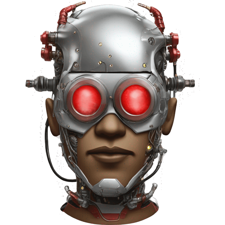 cyborg head with Silver mohawk, red steampunk goggles, red goatee and circuits emoji