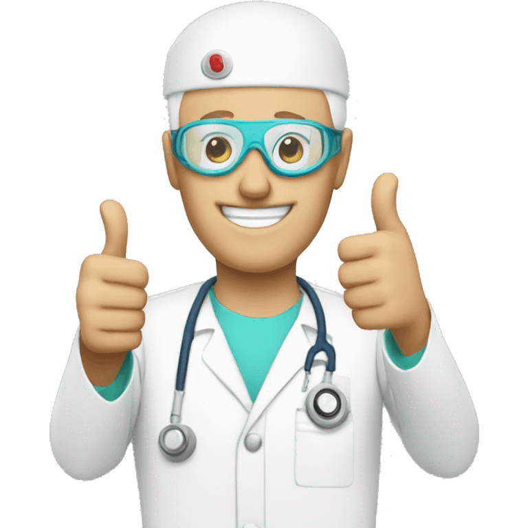 Bald male Nurse wearing face mask and goggles  giving thumbs up emoji