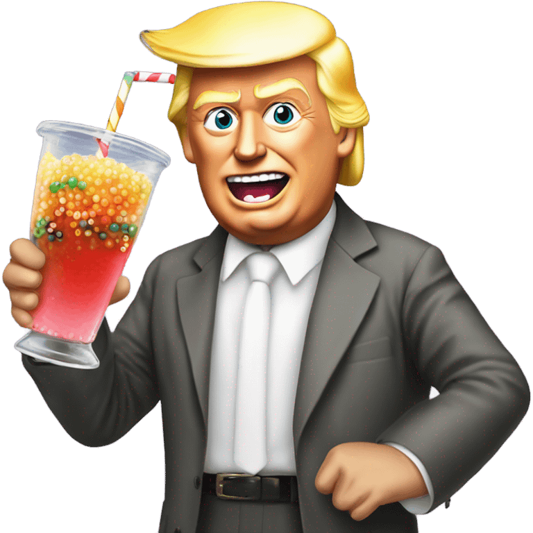 Trump being attacked by a boba drink emoji