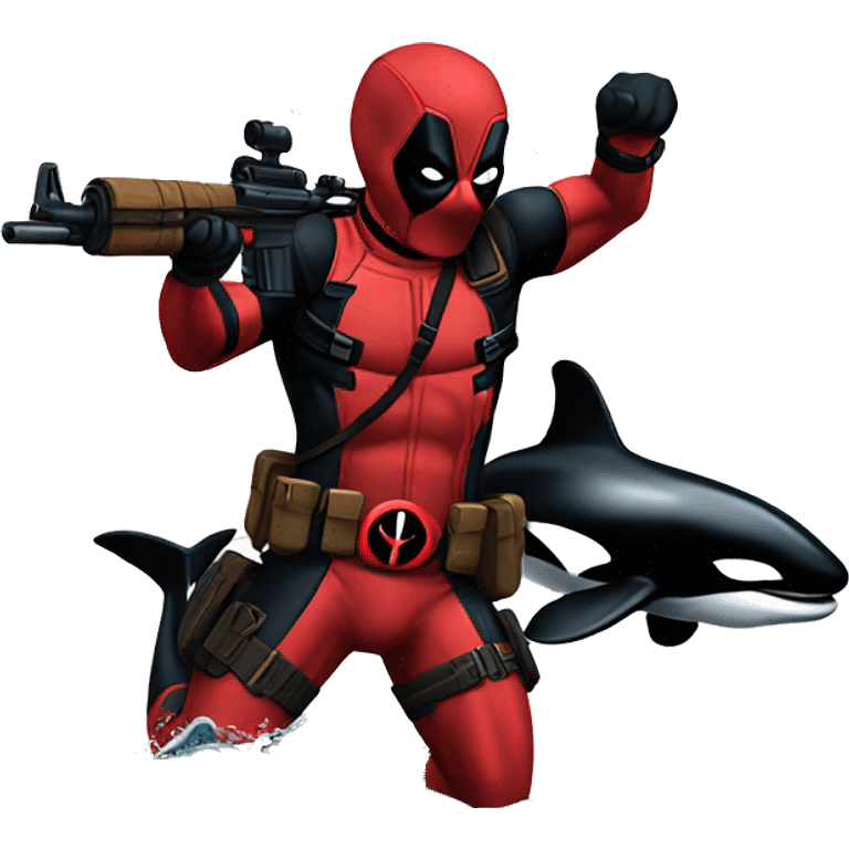 Deadpool shooting an orca emoji