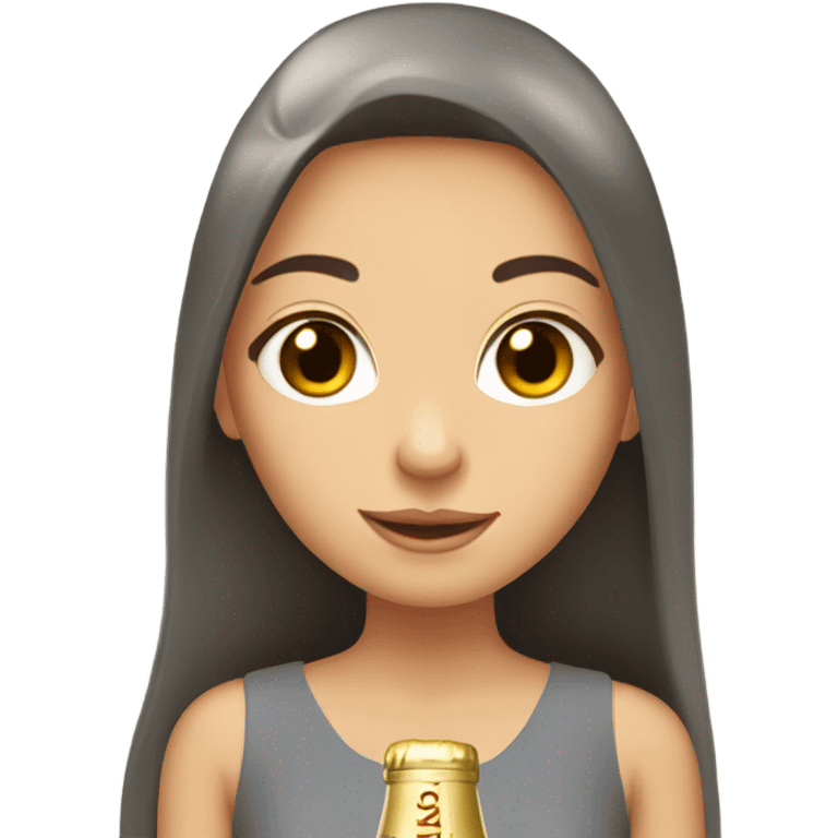 girl with long brown hair and grey eyes with bottle of champagne  emoji