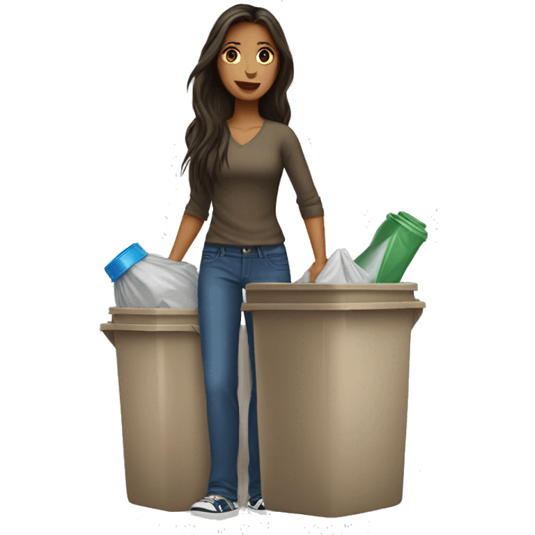 Beautiful brunette long haired woman taking out the trash emoji