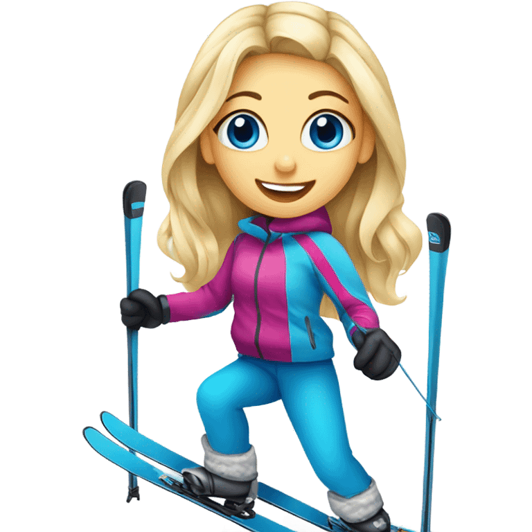 Blonde blue eyed smiley girl skiing emoji