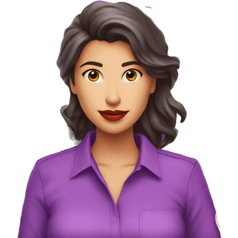 mujer latina camisa blanca corazon morado en medio emoji