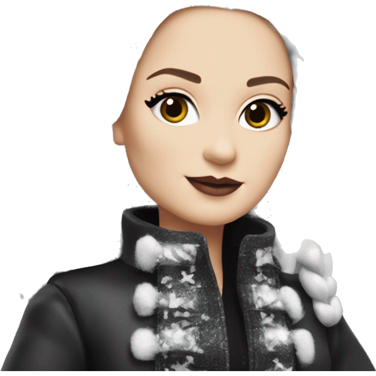 Dazzling Winter Barbie Wednesday Addams.  Wearing coat gloves boots jewelry  emoji