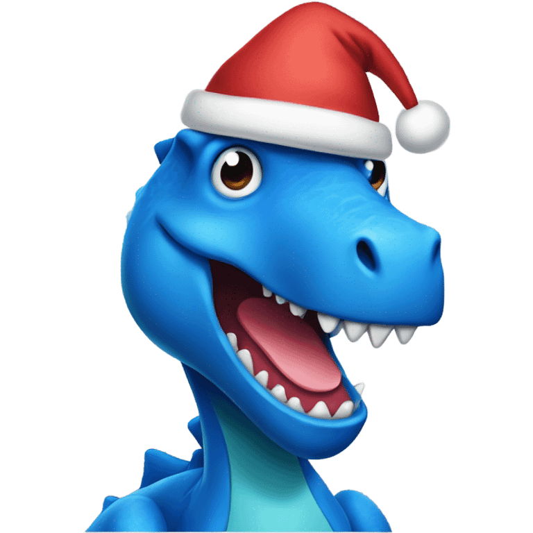 blue dinosaur with christmas hat emoji