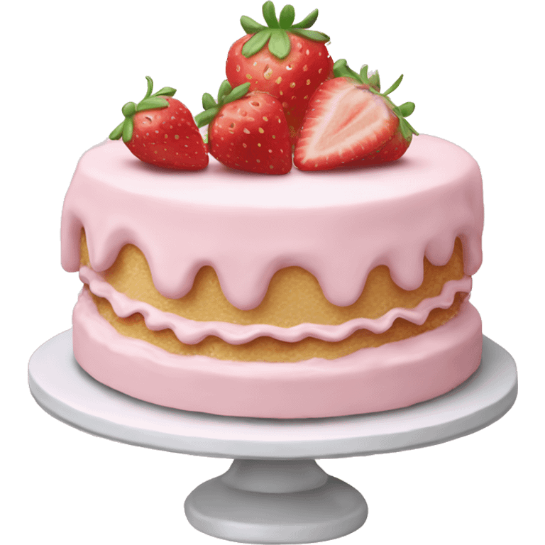 Light Pink strawberries and cream birthday cake  emoji