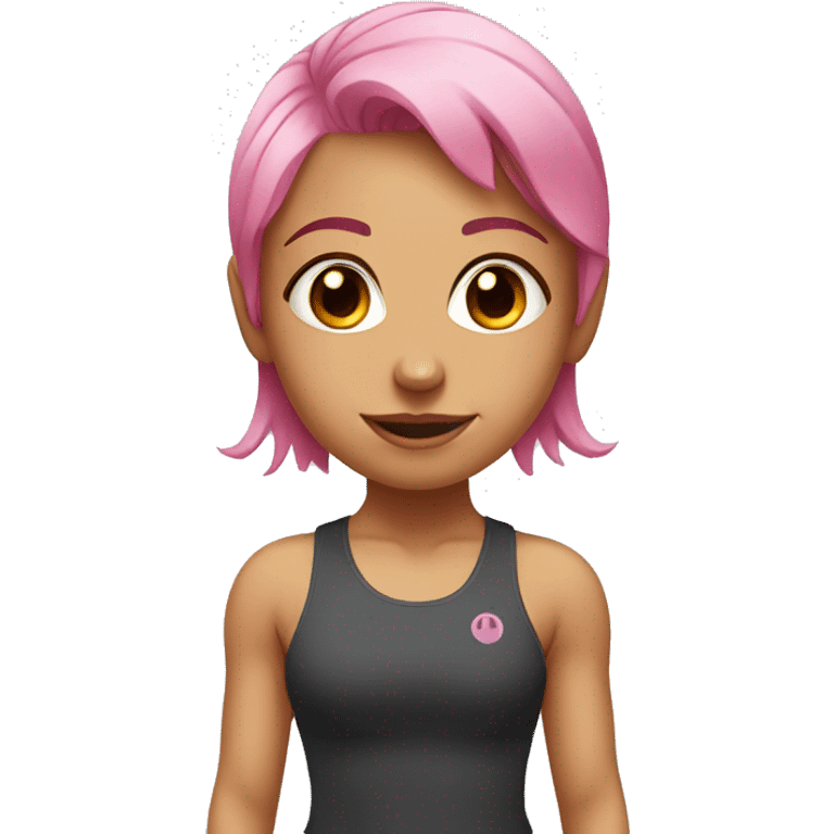  girl doing squats at the gym with pink hair and brown eyes  emoji