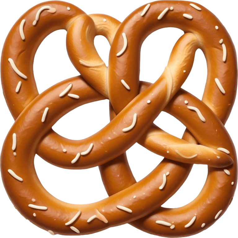 Cinematic Realistic Pretzels Dish Emoji, featuring freshly baked, twisted pretzels with a glossy, salted crust rendered with detailed textures and warm, appetizing lighting. emoji