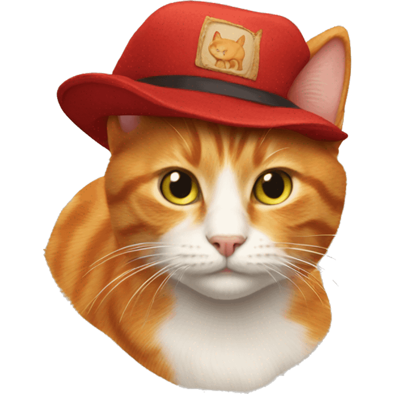 Ginger cat with red hat emoji