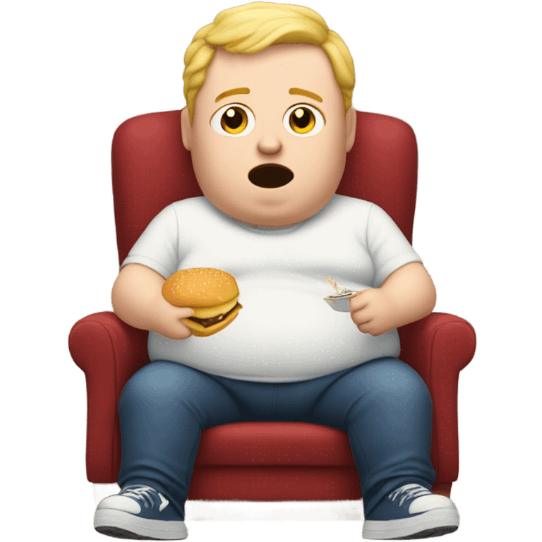 Fat white boy in a chair eating emoji