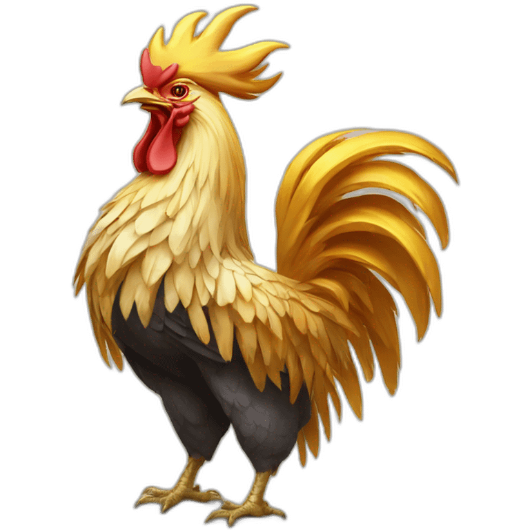 proud and howling golden phoenix rooster with a golden crown on its head emoji