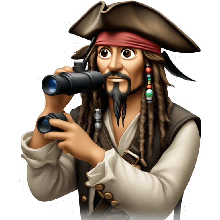 photorealistic jack sparrow holds binoculars emoji