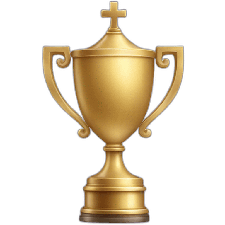 royal big empty Christian trophy for the winner with a cross on royal background  with number 1 emoji