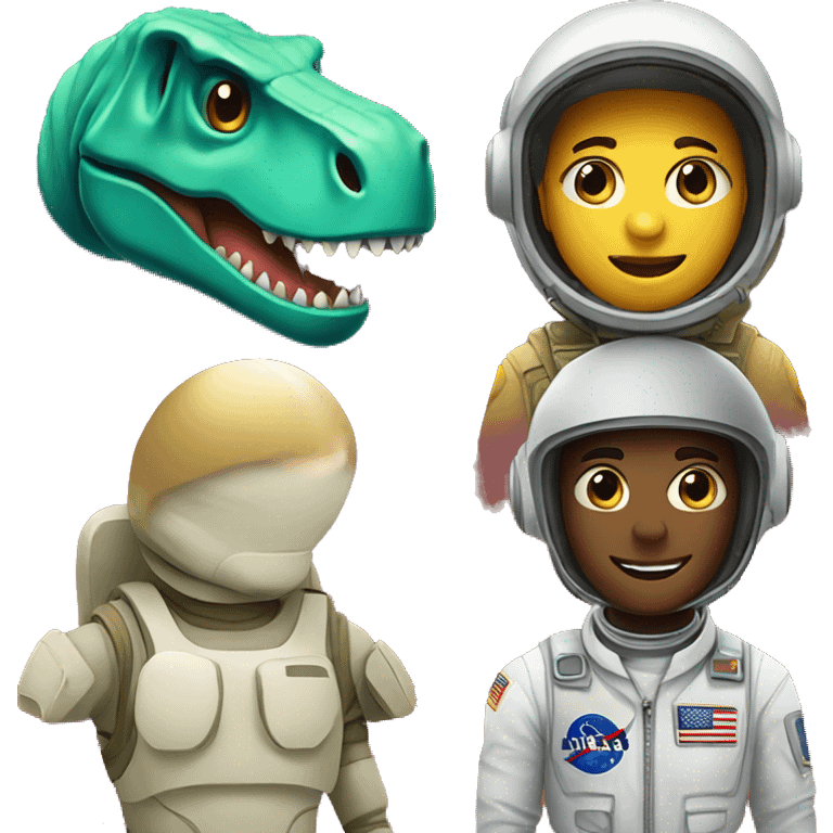 a solider, a astronaut and t-rex emoji