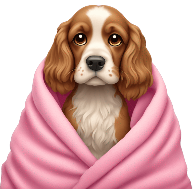 Cocker spaniel in a pink blanket emoji