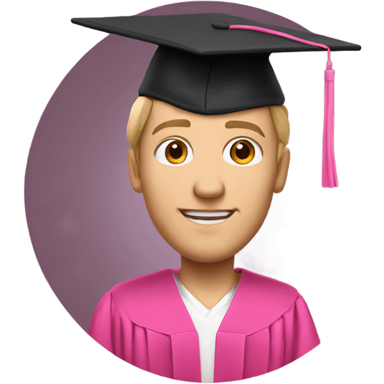 white man in a pink graduation and pink academic regalia emoji