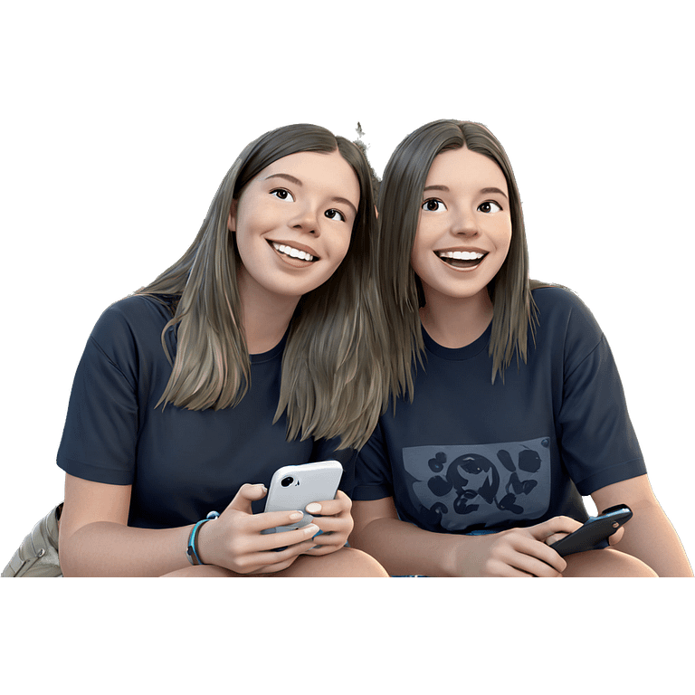 smiling girls outdoors with phone emoji