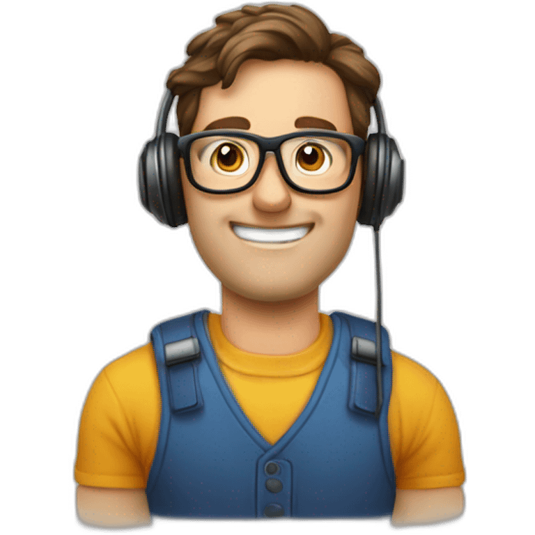 Geek tenant à la main près de son oreille un iphone 15 emoji