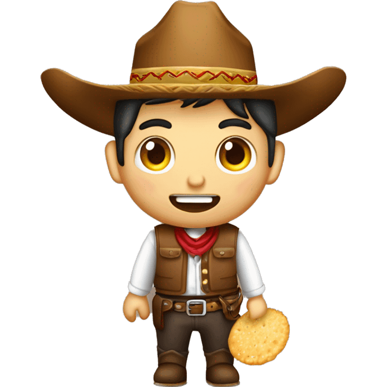 vaquero con sombrero marron y delantal marron comiendo chicharron emoji