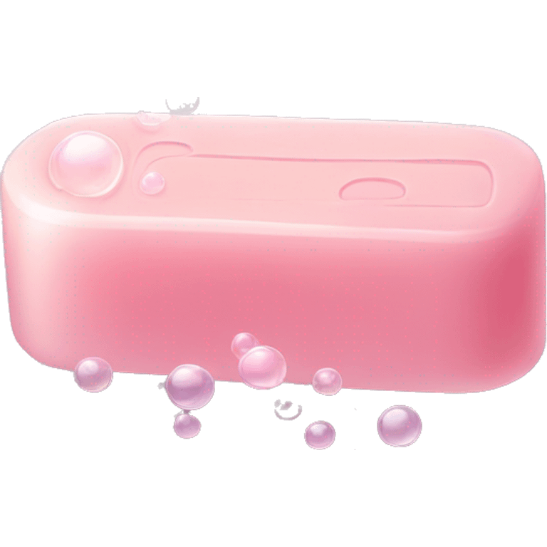 Light pink soap bar sitting on a soap holder, with soap bubbles  emoji