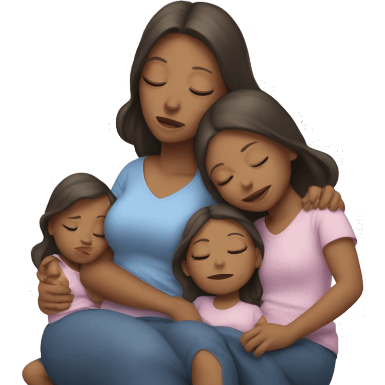 tired mother with three daughters emoji