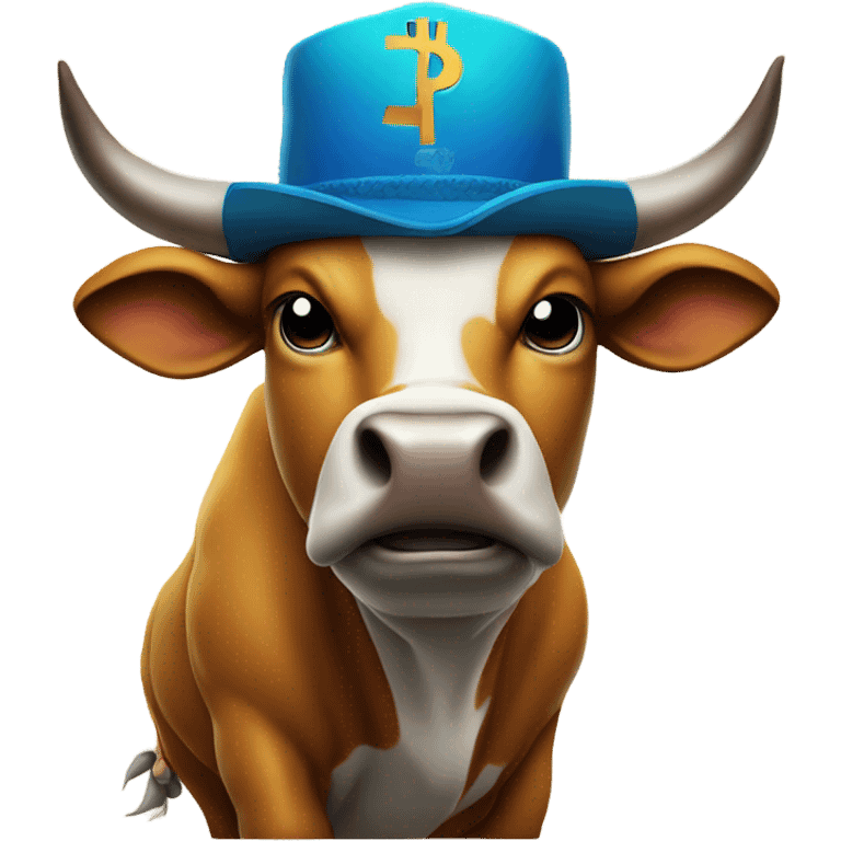 Bull ready to charge wearing bitcoin hat emoji